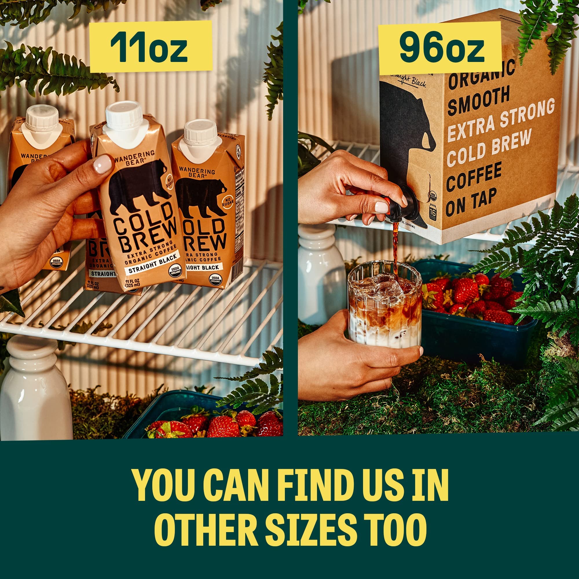 Wandering Bear Extra Strong Organic Cold Brew Coffee, Straight Black, 32 fl oz, 1 pack - Smooth, Organic, Unsweetened, Shelf-Stable, and Ready to Drink & Vegan Cold Brew.