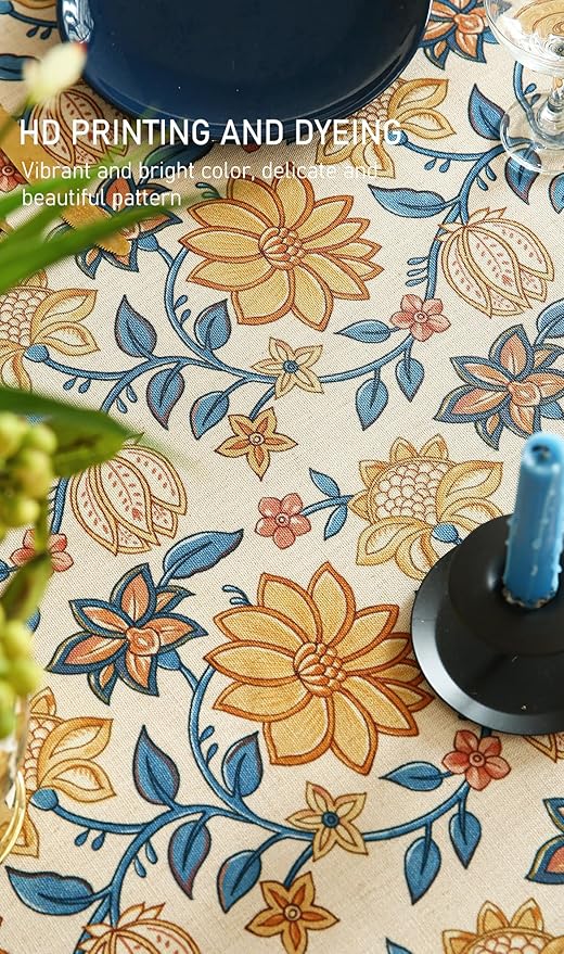 ISAENNE Designer Vintage Linen Rectangular Tablecloth,110"x63"-Estevan B