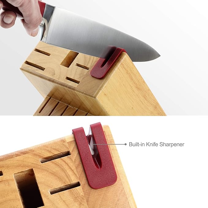 McCook Knife Set Red Kitchen Knife Block Set w Built-in Sharpener