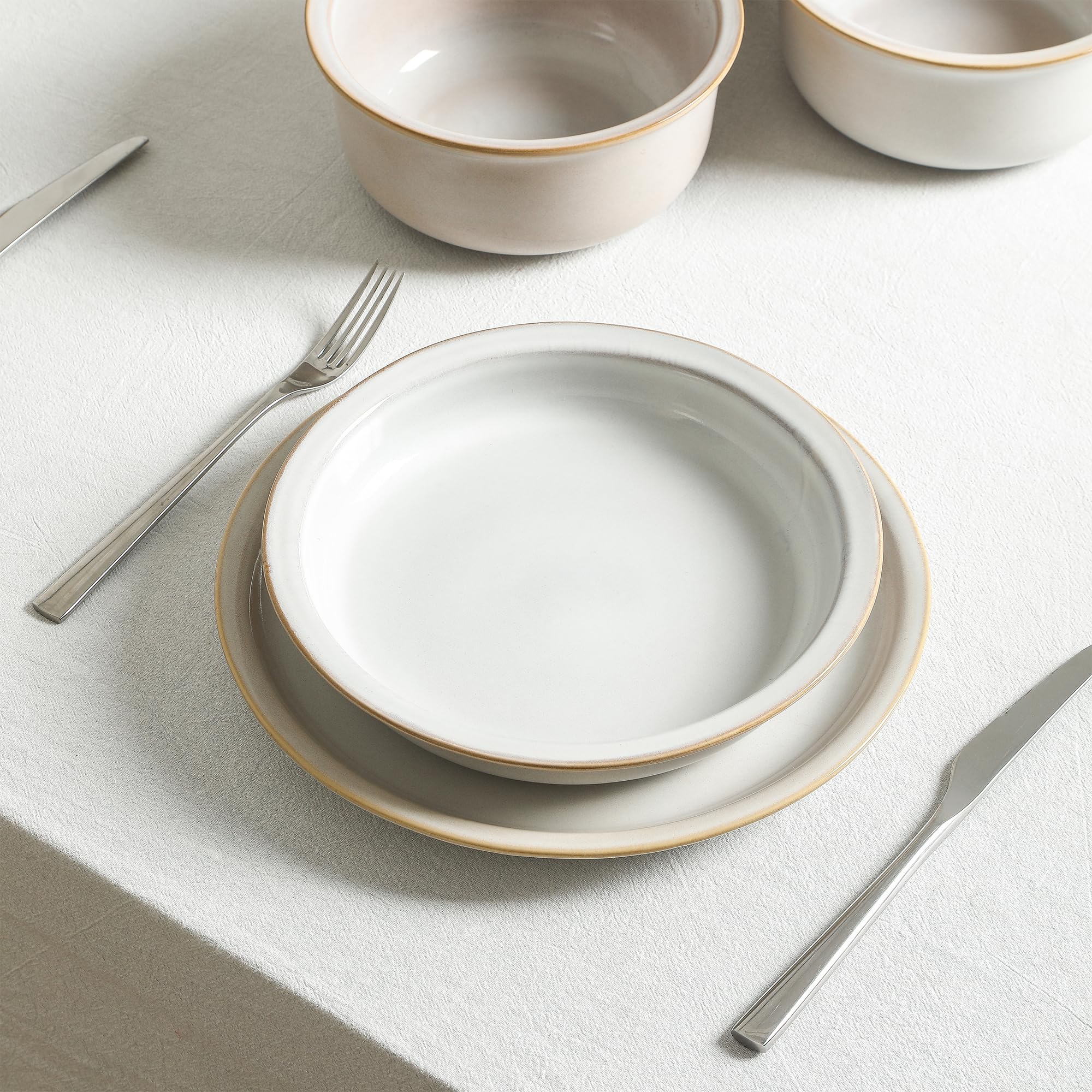 Stone Lain Slate 12-Piece Dinnerware Set Stoneware, Plates and Bowls Set, Dishwasher and Microwave Safe, Dish Set for 4, White