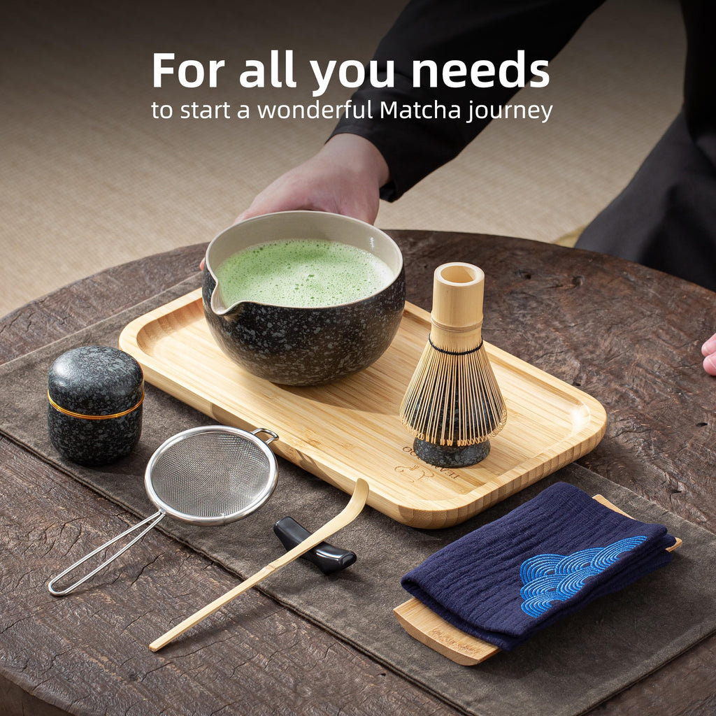 TEANAGOO Matcha Whisk Set, 10 Pcs Complete Set, Black, Matcha Kit with Tray, Bowl, Scoop, Sifter, Powder Jar, Gift for Matcha Lovers