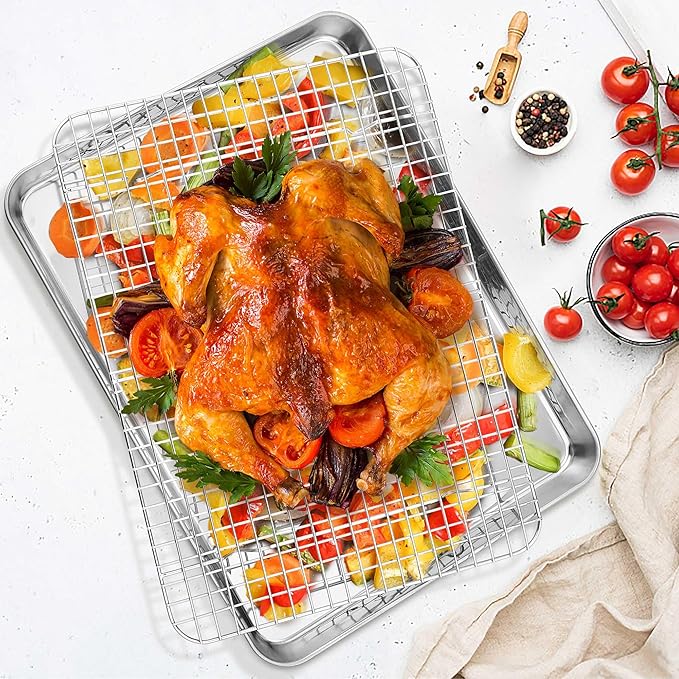 TeamFar Stainless Steel Baking Sheet with Wire Rack Set, 17.6"x13"x1"