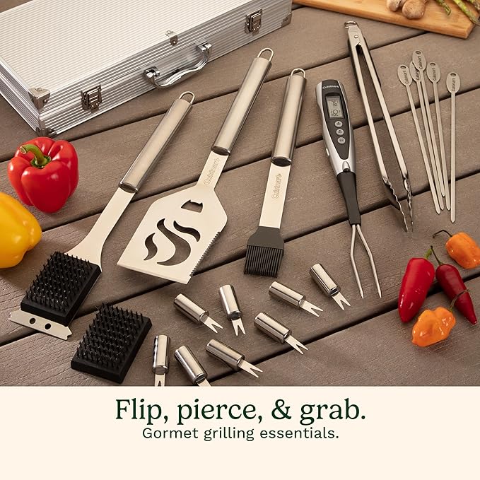 Cuisinart Deluxe Grill Tool Set, 20-Piece Grill Set, BBQ Accessories with Aluminum Case, Stainless Steel Grilling Accessories, BBQ Tools, Grilling Gifts for Men, for Dad Husband