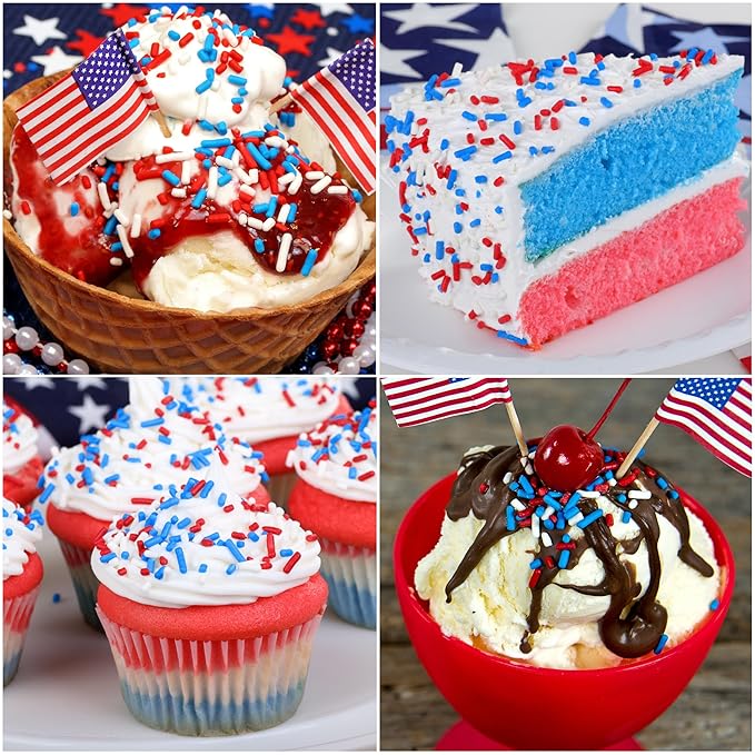 Cake Mate 4th of July Dot Cake Decorating Kit – Red & Blue Decorating Sugar, Red, White & Blue Sprinkles & Cookie Icing for Patriotic Cakes, Cupcakes, Cookies & Desserts