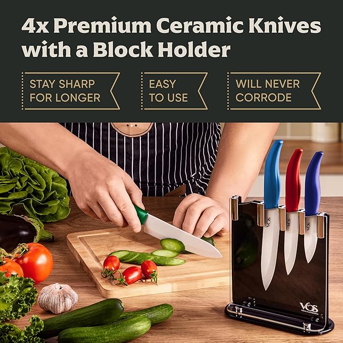 Vos Ceramic Knife Set with Block, Multi-Color