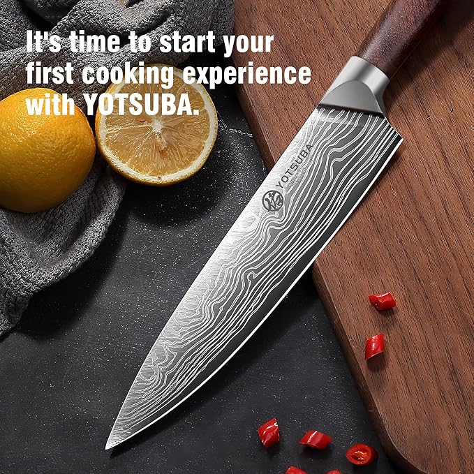 YOTSUBA 3 PCS Japanese Kitchen Knife Set, Razor Sharp High Carbon Stainless Steel Chef Knives with Ergonomic Natural Rosewood Handle, Premium Gift Box for Home & Restaurant Use