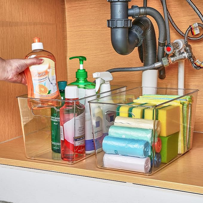 Vtopmart 6 Pack Clear Storage Bins, Pantry Storage Bins with Handle, XL