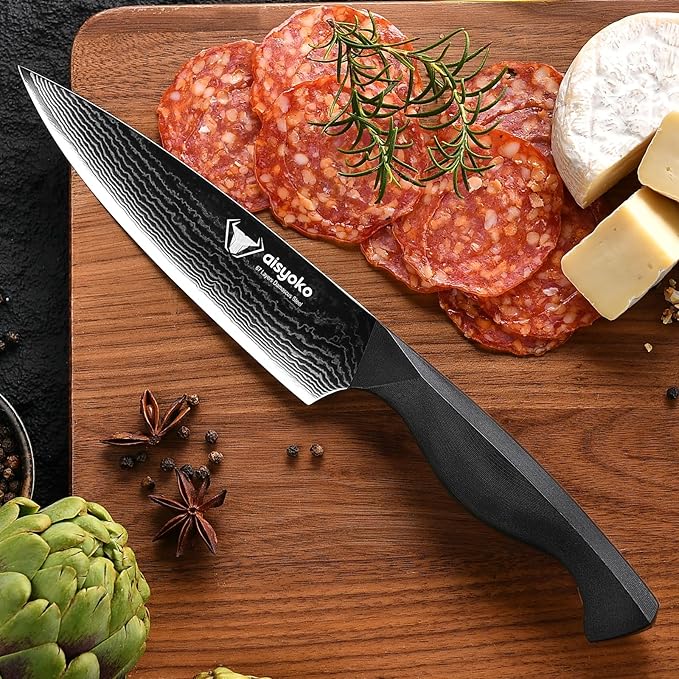 aisyoko Professional Chef Knife 6.5" Damascus Kitchen Knife 8C High carbon stainless steel Super sharp,Full Tang ABS Anti-Skid Handle utility knife Japanese Cooking Knife with Luxury Gift Box