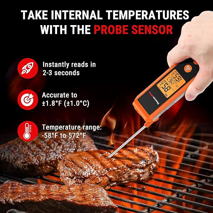 TempPro TempScan 2-in-1 Infrared Thermometer Gun with Meat Probe