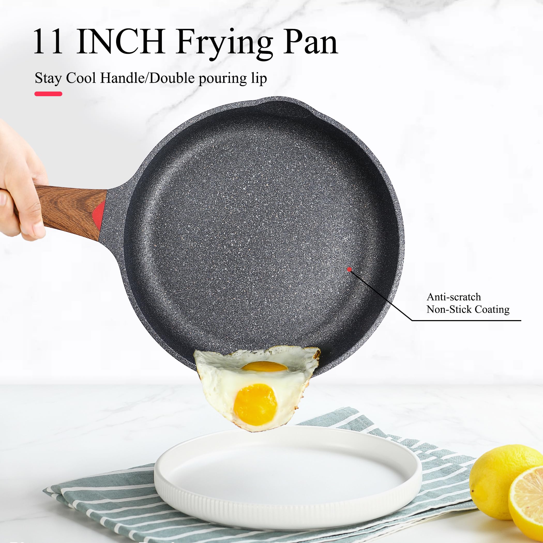 Vinchef 11 Inch Black Nonstick Frying Pan Skillet with Lid