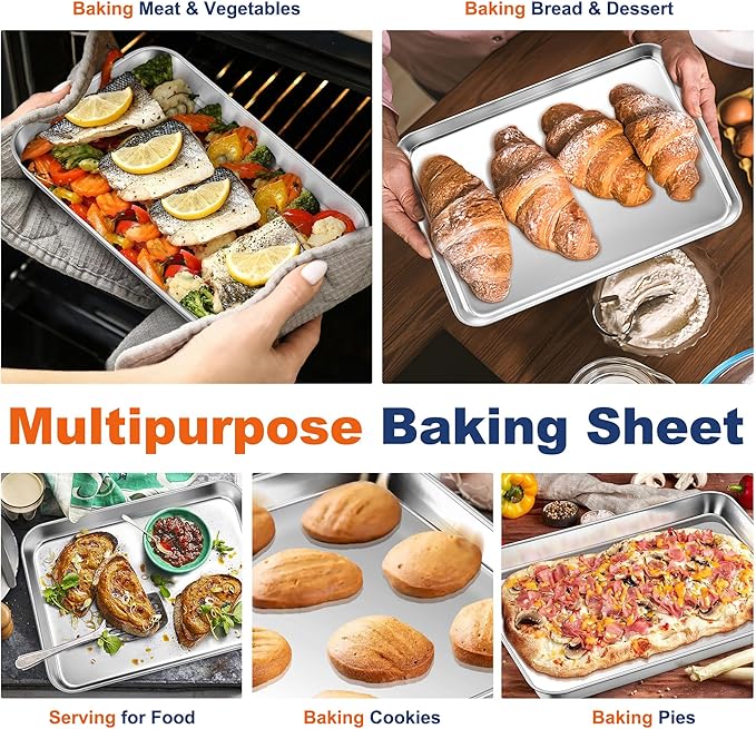 P&P CHEF Baking Sheet Pan, Stainless Steel Cookie Sheet, 12.5 Inch & 1 Pc