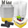 NPLUX Square Aluminum Pans with Lids, 50 Pack Gold for Dessert Displays