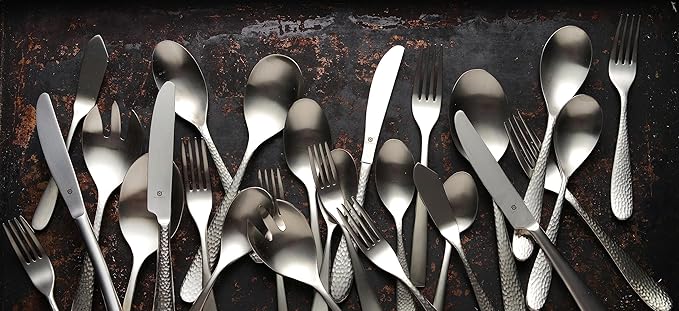 Danialli Matte Silverware Set, 18/10 Stainless Steel Satin Flatware, Modern Brushed Finish Cutlery, Dishwasher Safe & Durable, Built to Last (60-Piece, Sleek)