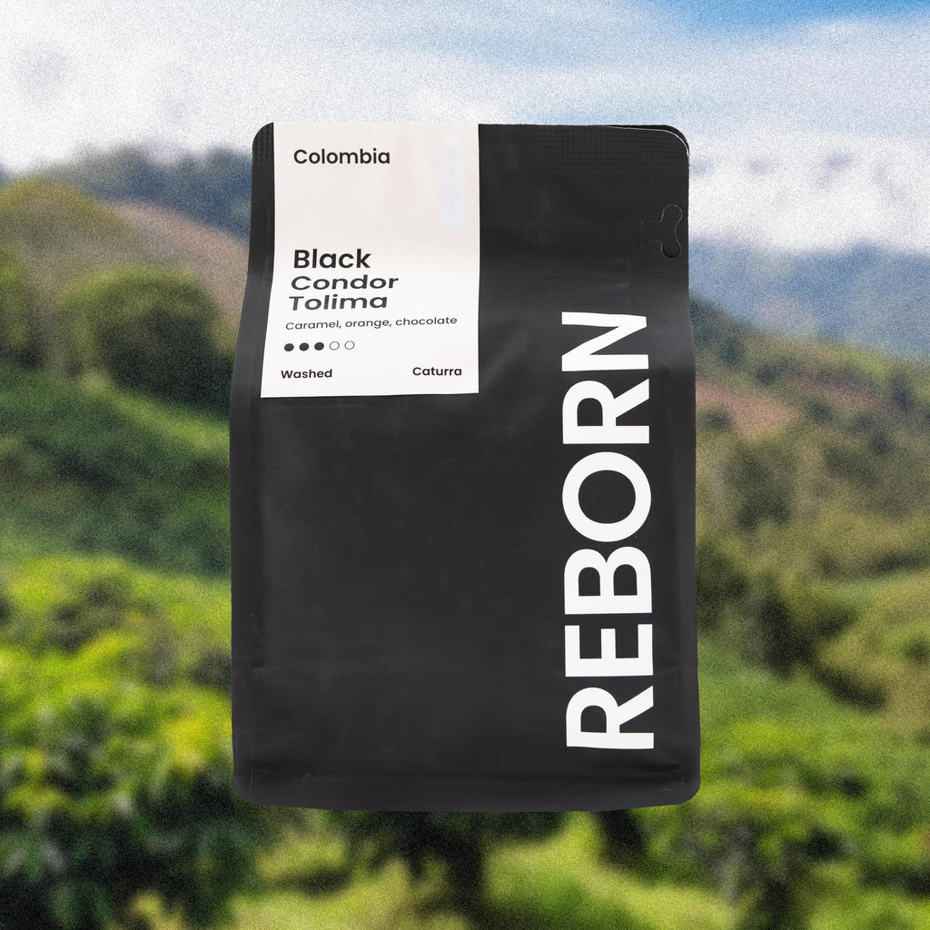 Reborn Coffee Specialty Whole Bean Coffee, Medium Roast, 12 Ounce, Colombia Black Condor Tolima, Flavor Notes of Chocolate, Nut, and Citrus