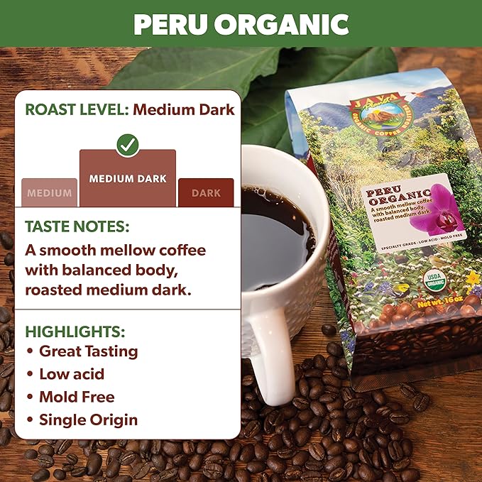 Java Planet Organic Whole Bean Coffee, Peruvian, Medium Dark Roast, 32oz