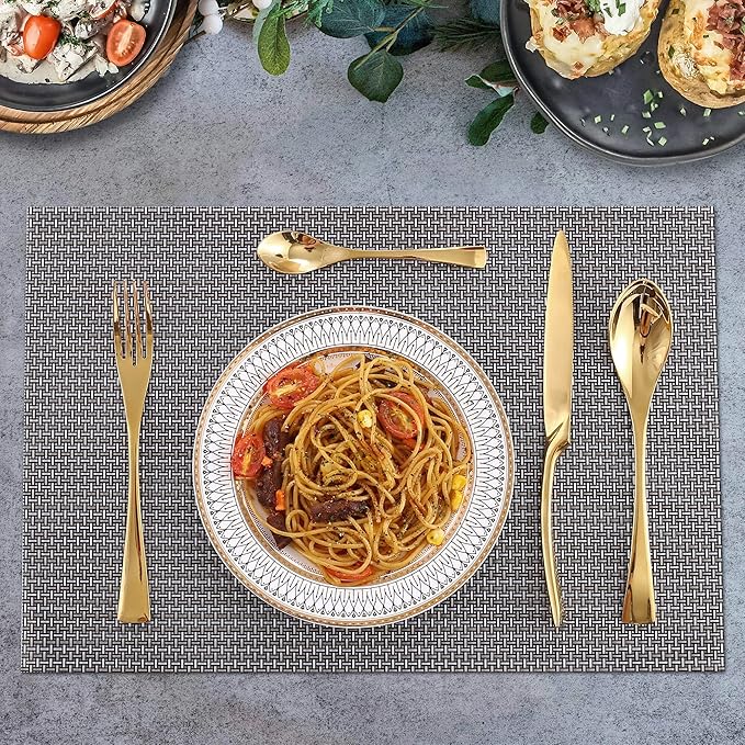 Lemeya 24 Pieces Gold Silverware Set for 6,Heavy Duty 18/10 Stainless Steel Flatware Set with Forged Stand Knife,Modern Cutlery Utensil Set,Mirror Polished,Dishwasher Safe