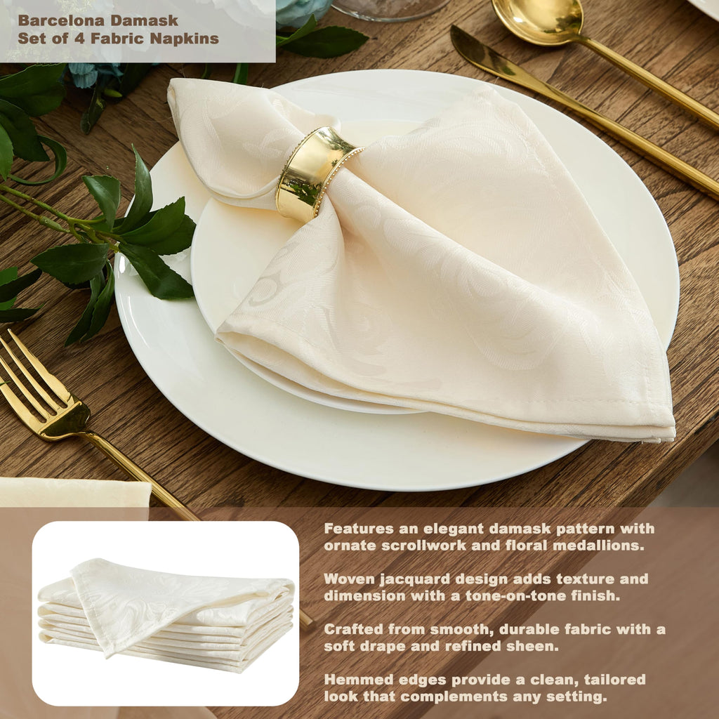 Newbridge Barcelona Luxury Damask Fabric Tablecloth, 60” Wide x 120” Rectangle, Antique White, 100% Polyester, No Iron, Soil Resistant Dining Room, Party and Banquet Table Cover