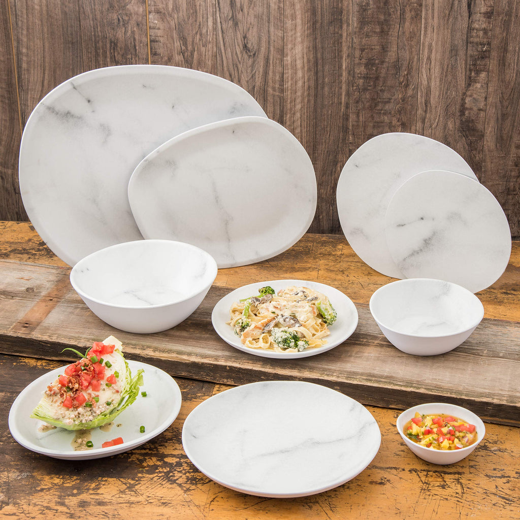 Carlisle FoodService Products Ridge Reusable Plastic Plate Dinner Plate for Home and Restaurant, Melamine, 10.5 Inches, Marble, (Pack of 12)