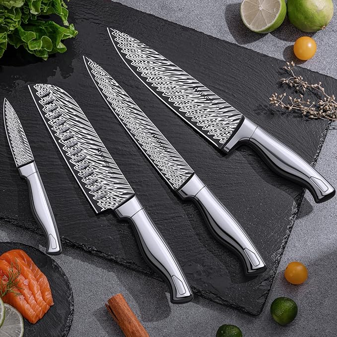 Knife Set, Astercook 21 Pieces Kitchen Knife Set with Built-in Sharpener, German Stainless Steel Knife Block Set, Razor-Sharp Knives with Full-tang Handle, Dishwasher Safe Kitchen Utensils Set