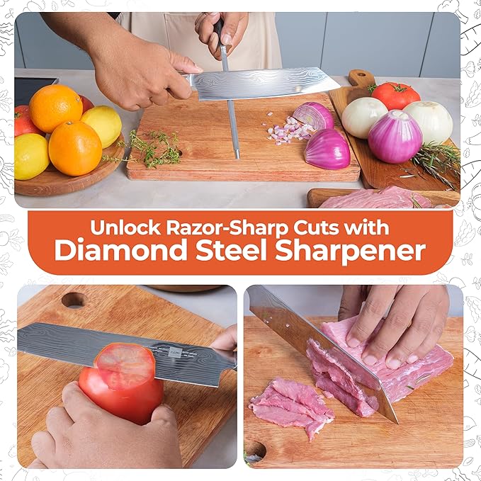 Gidli 8 Inch Chef Knife Set with Diamond Sharpener - Sharp Kitchen Knife