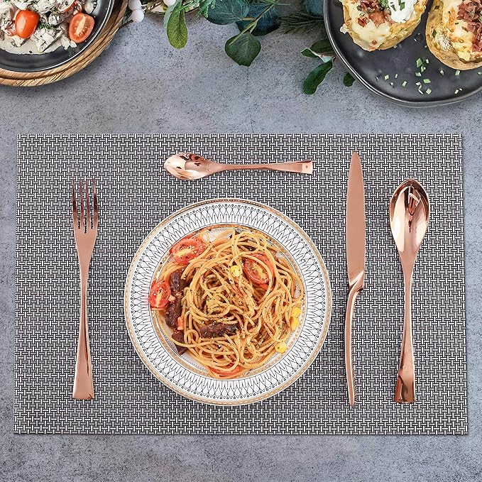 Lemeya 24 Pieces Rose gold Silverware Set for 6,Heavy Duty 18/10 Stainless Steel Flatware Set with Forged Stand Knife,Modern Cutlery Utensil Set,Mirror Polished,Dishwasher Safe