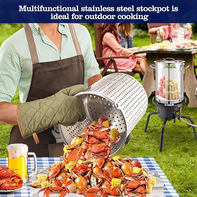 ARC 32QT Stainless Steel Stock pot 6-Piece For Seafood Boil Pot with Basket