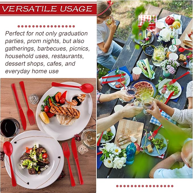 Kochorie 300 Pieces Red Plastic Silverware, Heavy Duty Plastic Cutlery Set