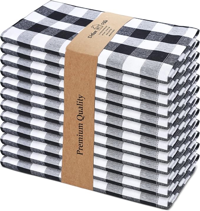 Urban Villa Cloth Napkins Cotton 20x20 (Set of 12) Black Cheks