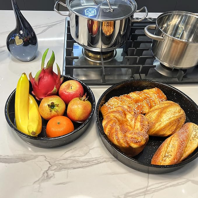 3-Pack Enamel Roasting Pan Set Round Deep Baking Pans10"/12"/14",Cake Pans Oven Trays High Performance Non-Toxic Pizza Pan Cookie Baking Sheets Oven Trays For Cooking Merry Christmas Gift for Mom
