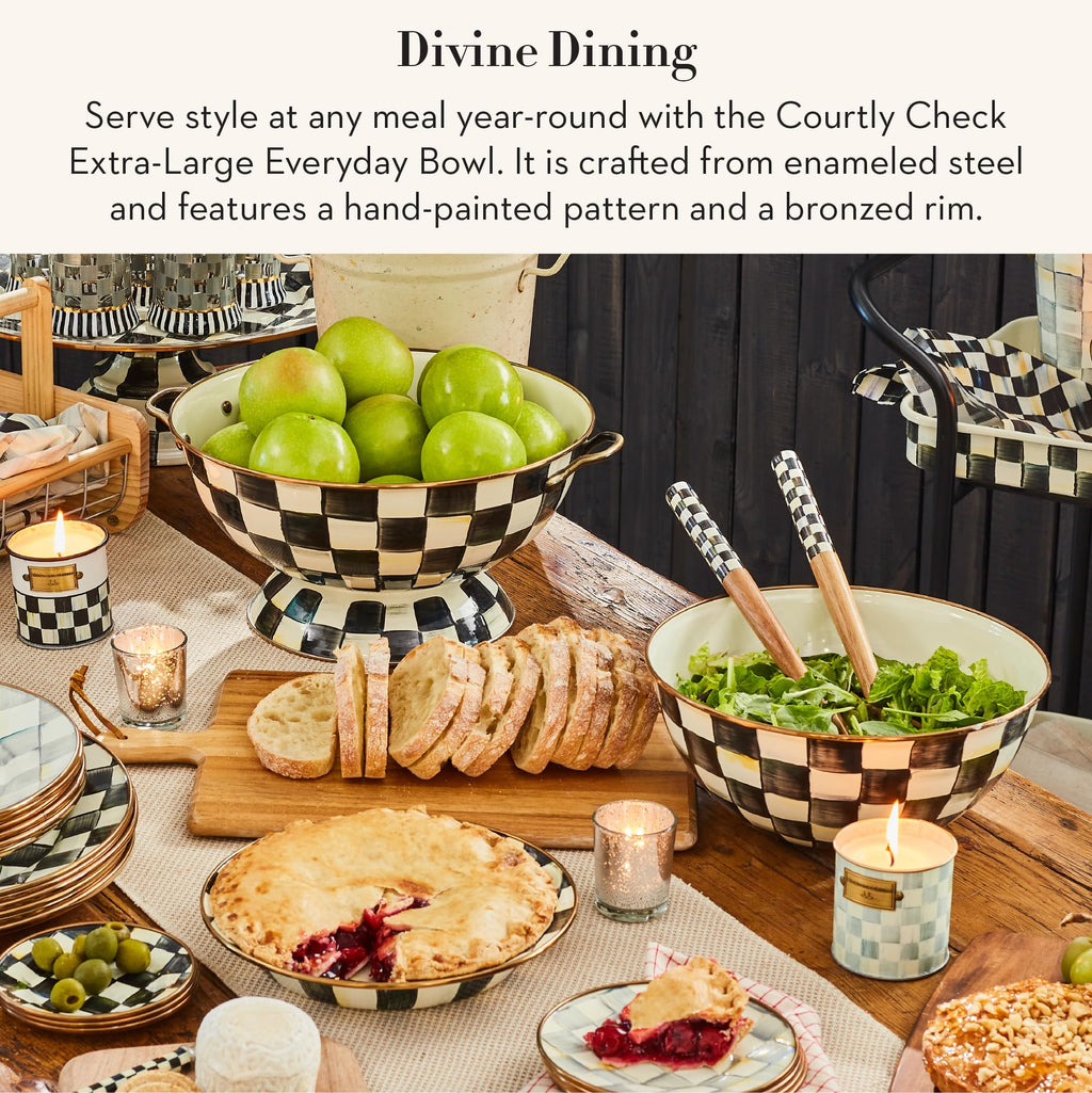 MACKENZIE-CHILDS Everyday Bowl, Extra-Large, Black-and-White Courtly Check