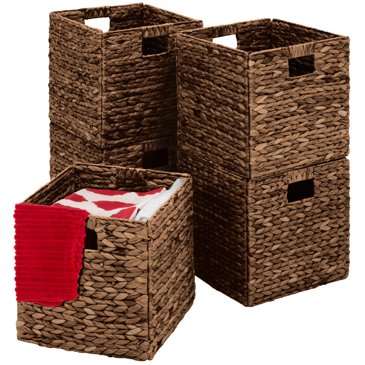 Best Choice Products 10.5x10.5in Pack of 5 Cube Storage Baskets, Water Hyacinth Multipurpose Collapsible Organizers, Handwoven Laundry Totes for Laundry, Living Room, Kids Room & Nursery - Whitewash