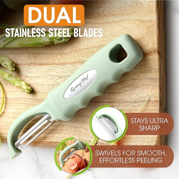 Spring Chef Swivel Vegetable Peeler with Ergonomic Handle, Pistachio