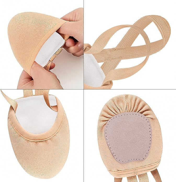 Babene 2Pcs Women's Canvas Half Soles Dance Shoes(ZF1E7-2-XL) Nude