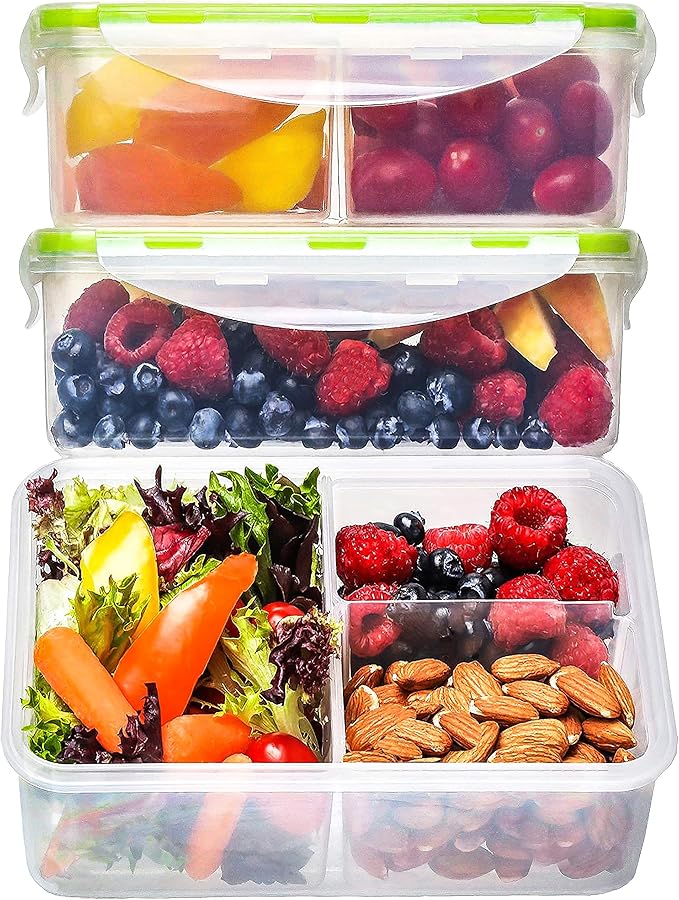 Bento Box for Kids & Adults Reusable Lunch Containers, 3 Pack, Clear, 39 oz