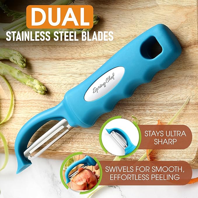 Spring Chef Swivel Vegetable Peeler with Soft Grip Handle, Set of 2, Teal