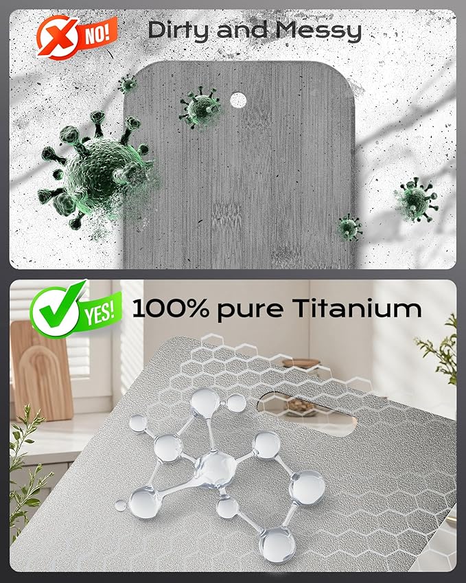 100% Pure Titanium Cutting Boards for Kitchen, Non-Toxic Double-Sided Chopping Board, Dishwasher Safe, Easy to Clean – 15 x 9 Inch