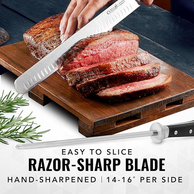 Cutluxe BBQ Carving Set, 12" Brisket Knife & 10" Honing Rod for Meat