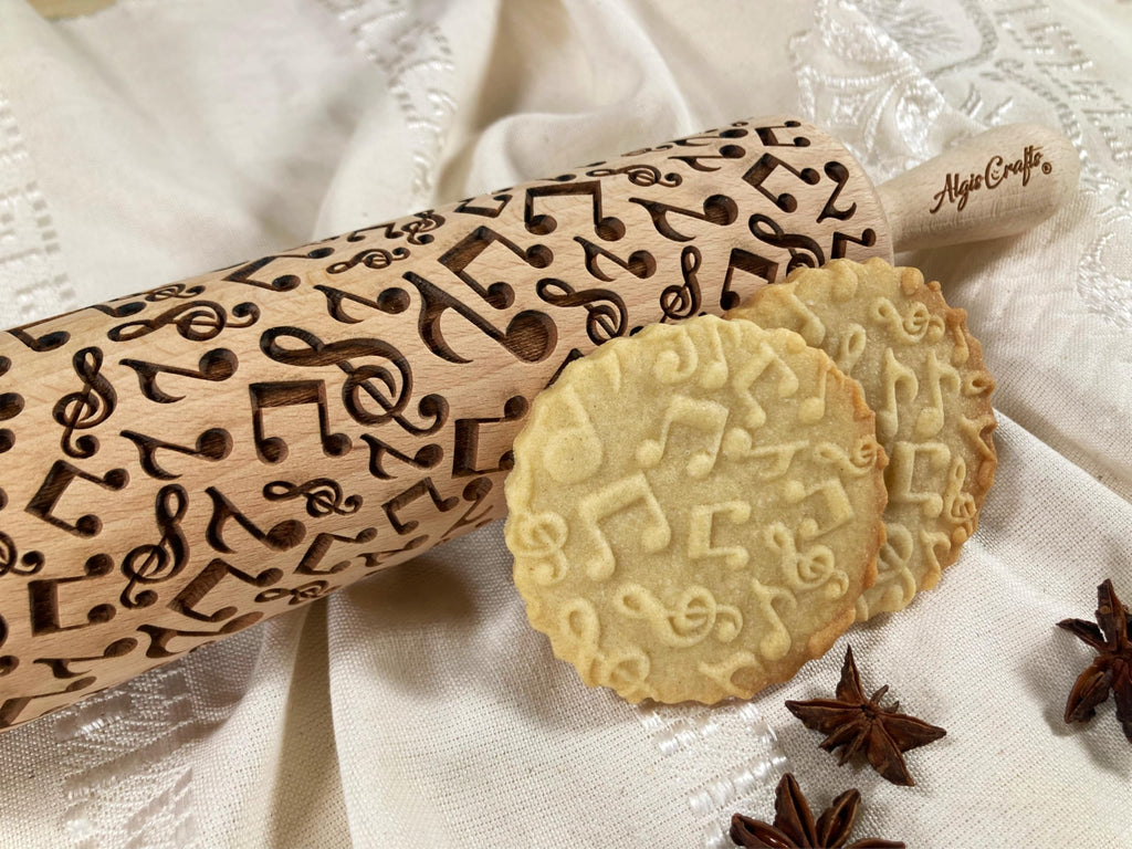MELODY EMBOSSING ROLLING PIN with NOTES LASER ENGRAVED for EMBOSSED COOKIES GIFT FOR MUSICIAN