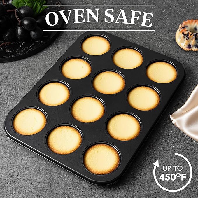 Tiawudi Mini Fluted Tube Cake Pan, 12 Cavity Baking Pan, Non-stick Baking Mold for Cupcakes, Donuts, Cornbread, Brownies, Jellies, Set of 2