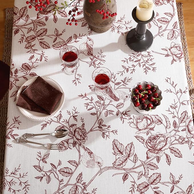 ISAENNE Designer French Linen Rectangular Tablecloth,71"x55"-Harmony