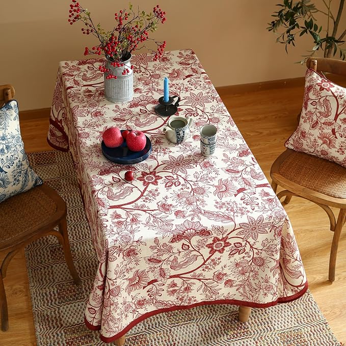 ISAENNE Designer French Linen Square Tablecloth,67"x67"-Ruyi A