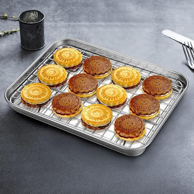 Stainless Steel Baking Sheet Cookie Sheet Pan with Cooling Rack Set of 4