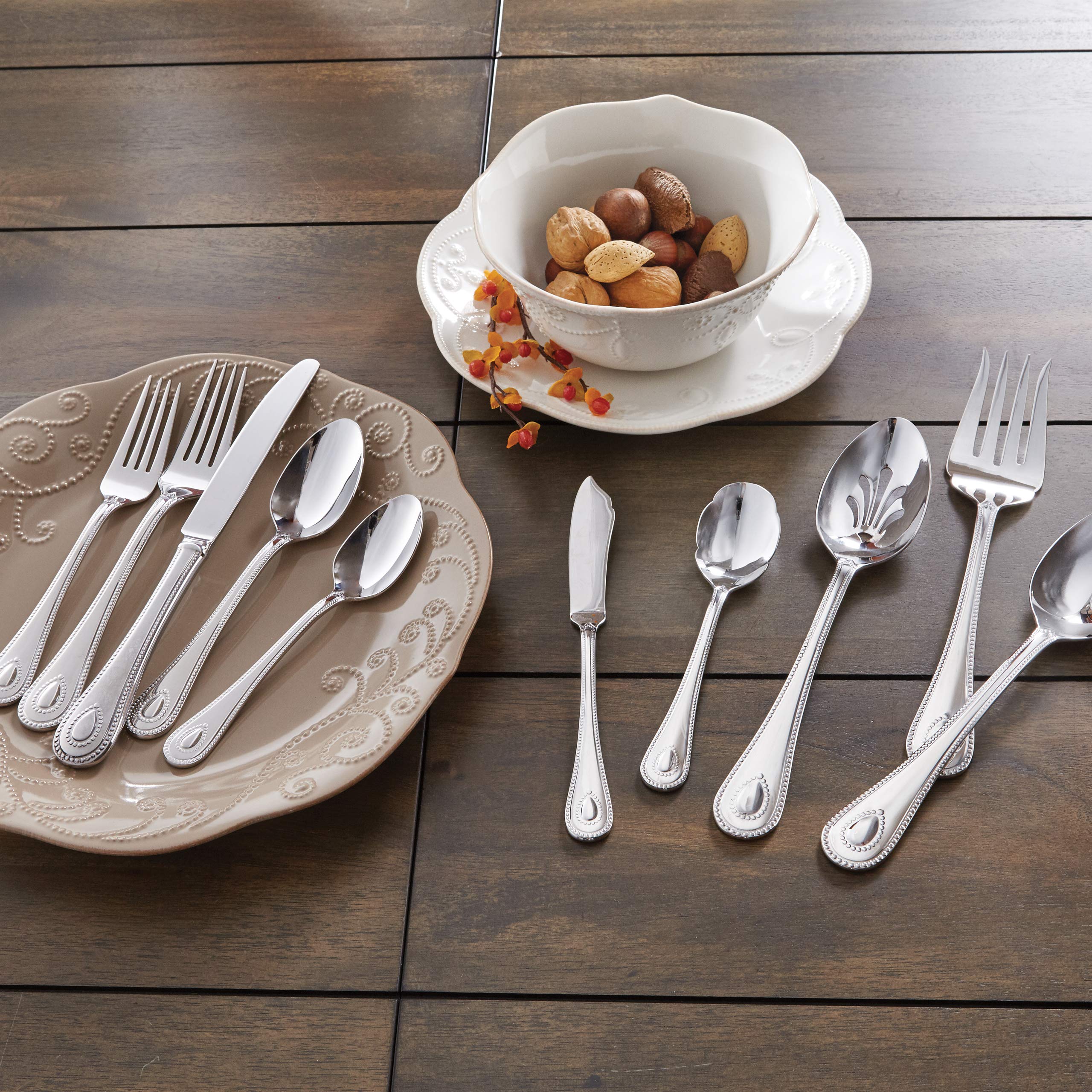 Lenox French Perle 65-Piece 18/10 Silverware Set for 12, Flatware