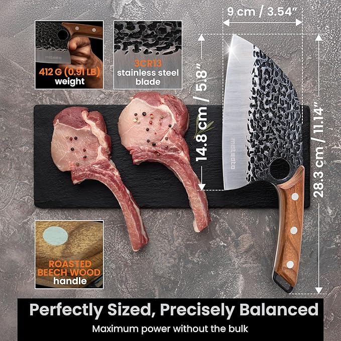 Matsato Cleaver Knife – Japanese Steel Cooking Butcher Knife for Meat & Vegetables Chopping, 5.8 Inch Kitchen Knife, Kitchen Gift for Men & Women