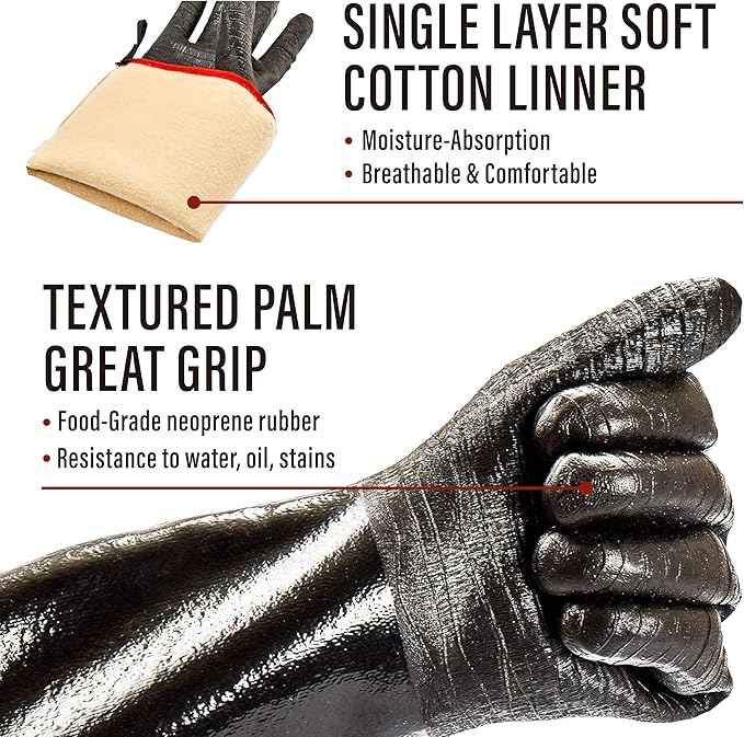 RAPICCA BBQ Grill Gloves, 700°F Heat Resistant Neoprene, 14 in XL