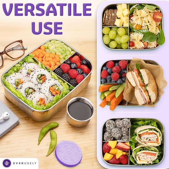 Stainless Steel Bento Box + Condiment Container - Lavender, 47oz / 1.4 L