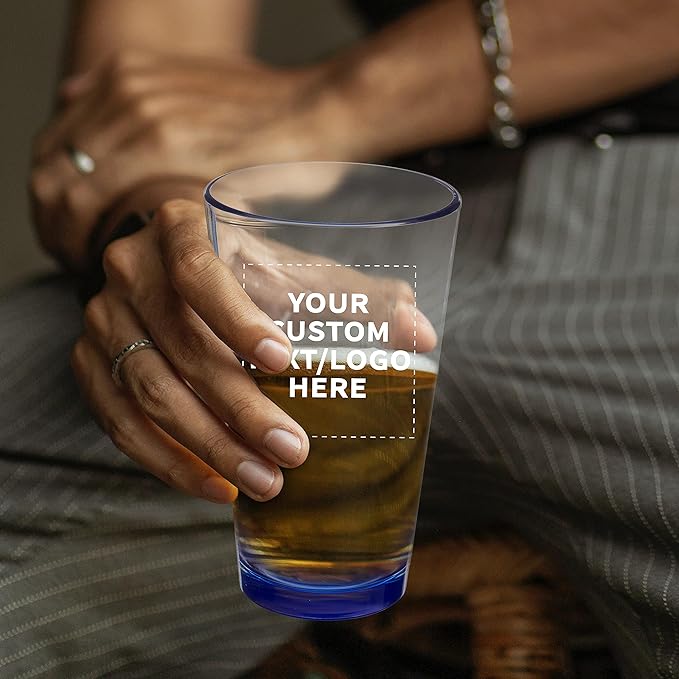 Custom Pint Glass 16 oz. Set of 10, Personalized Bulk Pack - Beer Glasses, Heavy Duty Drinkware - Blue