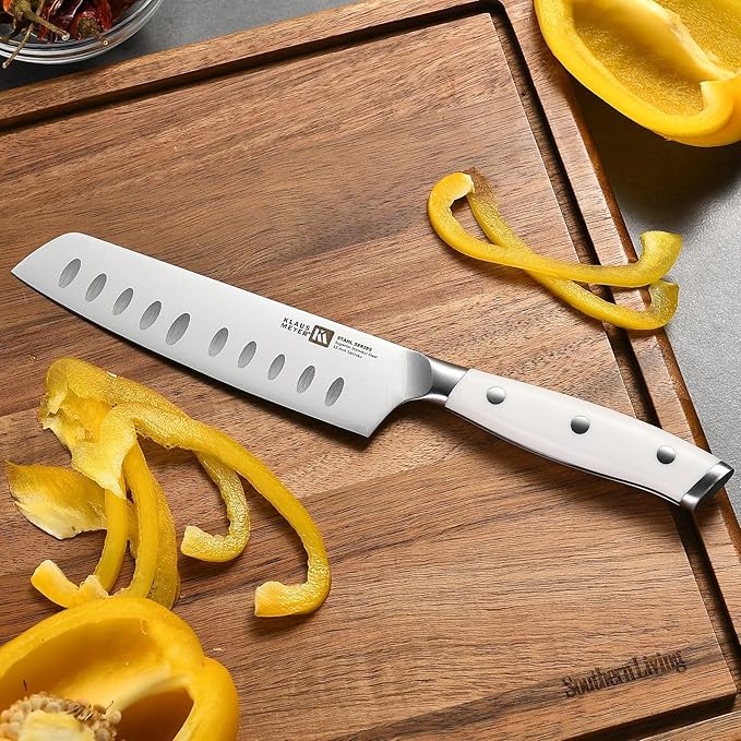 Klaus Meyer Stahl 8-Piece German Steel Kitchen Knife Block Set (White)