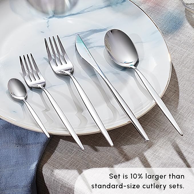 Karaca Lizbon - 18/10 Stainless Steel Silverware Set for 12, 60 Piece Heavy Duty Flatware Set, Dishwasher Safe Modern Cutlery incl. Kitchen Forks, Spoons, Knives Eating Utensils Sets - Platin