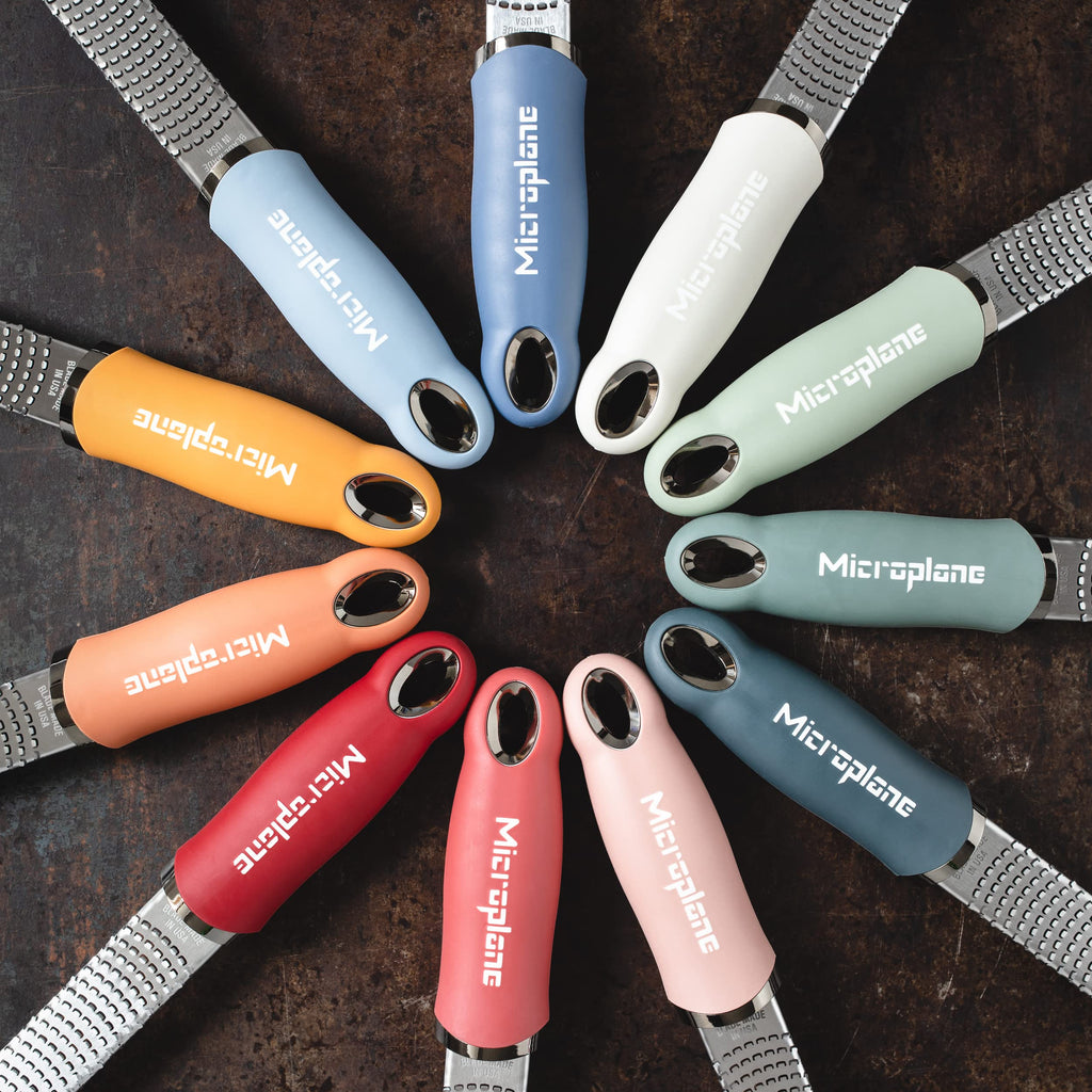 Microplane Zester Grater in Sky Blue for Citrus Fruits, Hard Cheese, Ginger, Chocolate and Nutmeg with Fine Stainless Steel Blade - Made in USA